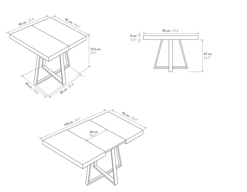 Tavolo allungabile rettangolare con piano in nobilitato disponibile in 3 colori Paxon