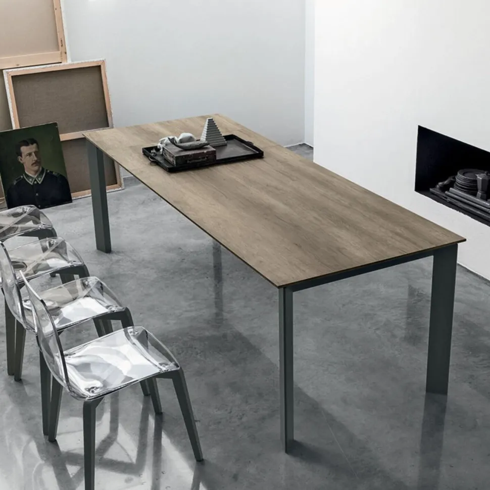 Tavolo allungabile rettangolare con piano in laminato effetto legno Saturno Rustico L 160