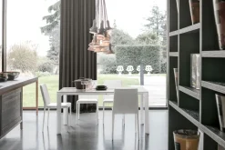 Tavolo allungabile rettangolare in gres porcellanato Saturno in finitura Bianco e Carrara L 110