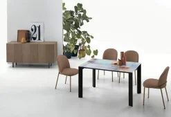 Tavolo allungabile rettangolare con piano in vetro temperato con stampa digitale Saturno L 130