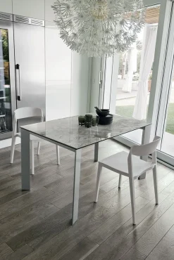 Tavolo allungabile rettangolare con piano in Gres Saturno finitura Arabescato L 130