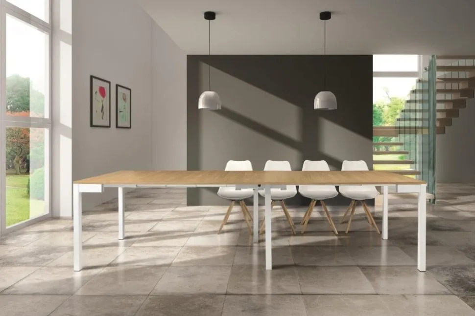 Tavolo allungabile Trilo in finitura Rovere e Bianco