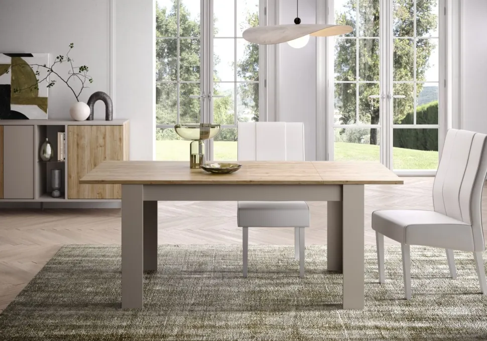 Tavolo allungabile 140x90 con allungo da 48 cm in finitura Cashmere e Cadiz