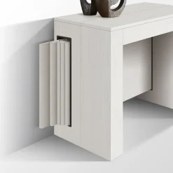 Tavolo Consolle allungabile in nobilitato con vano porta allunghe Bianco Frassino modello Flame fino a 3 metri