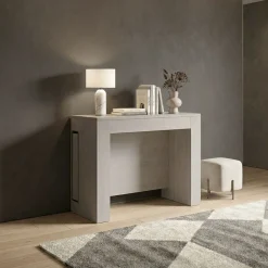 Tavolo Consolle allungabile in nobilitato con vano porta allunghe Olmo Perla modello Flame fino a 3 metri