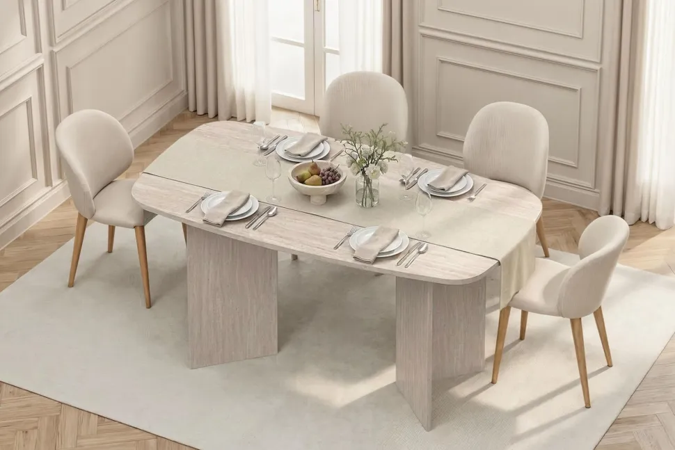 Tavolo Fisso con Piano a Botte ovale in Finitura Cashmere o Travertino disponibile in 2 misure