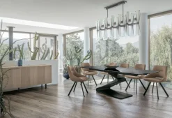 Tavolo fisso con piano a botticella in vetro o gres Zed disponibile in vari colori