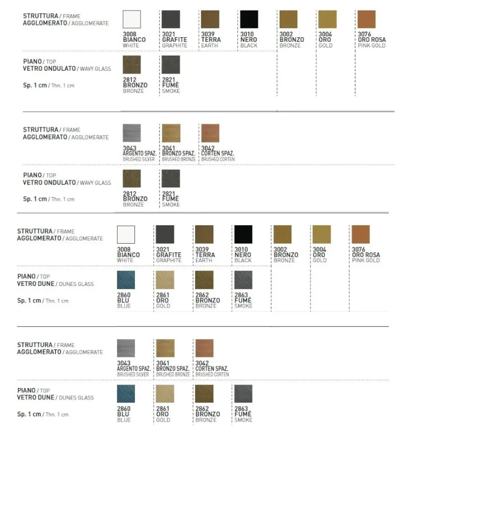 Tavolo fisso con piano a botticella in vetro o gres Zed disponibile in vari colori