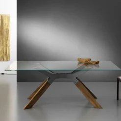 Tavolo fisso Steel con piano in vetro temperato trasparente 160x90 cm
