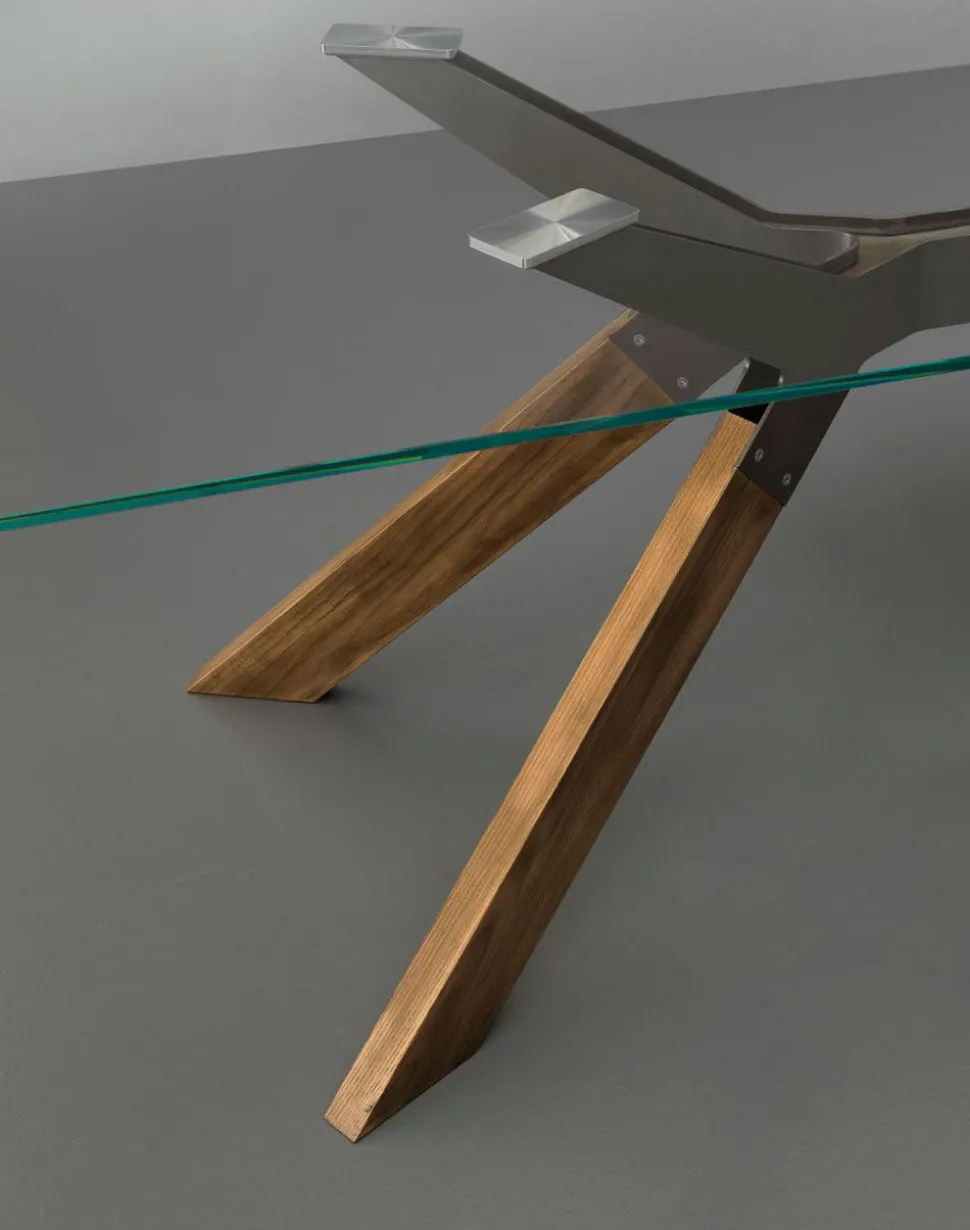 Tavolo fisso Steel con piano in vetro temperato trasparente 160x90 cm