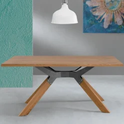 Tavolo fisso Steel in finitura Rovere Mielato con bordo irregolare 160x90 cm