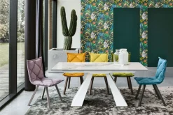 Tavolo fisso Taurus con piano in Gres finitura Bianco e Carrara L 180