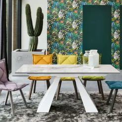 Tavolo fisso Taurus con piano in Gres finitura Bianco e Carrara L 180