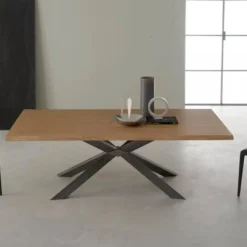 Tavolo Mikado Eurosedia fisso 160x90 gambe in ferro e piana in legno scortecciato
