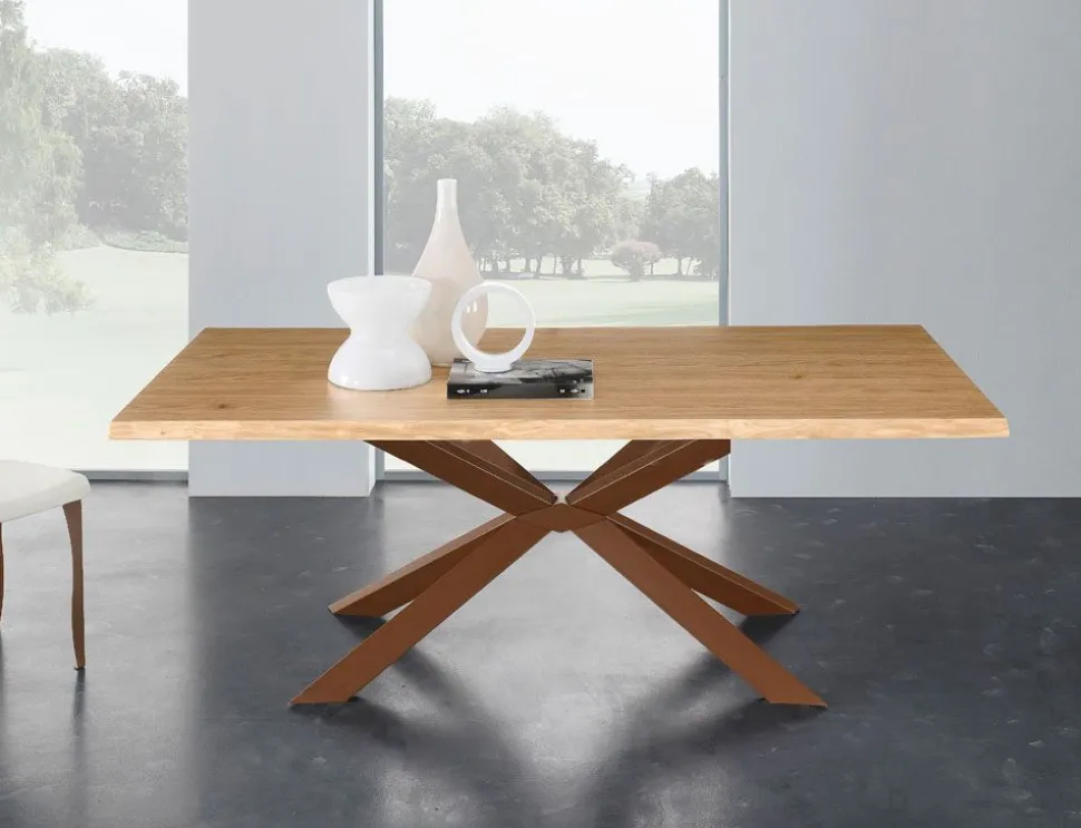 Tavolo Mikado 160x90 cm struttura corten e piano rovere