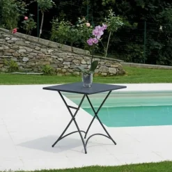 Tavolo Orta Pieghevole 70x70 cm in Ferro Grigio Antracite