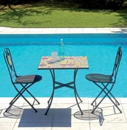 Tavolo Quadrato Mosaico Maiolica 70x70 cm in Ferro Nero Epoxy