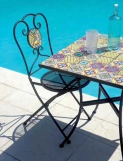 Tavolo Quadrato Mosaico Maiolica 70x70 cm in Ferro Nero Epoxy