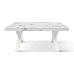 Tavolo rettangolare allungabile con base a X in MDF e piano Nobilitato Marmo Bianco Statuario