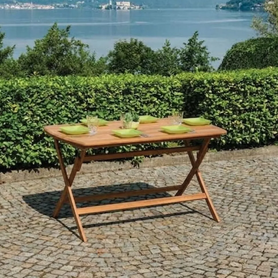 Tavolo Rettangolare Pieghevole Castiglione in Legno di Acacia 140 x 80 cm