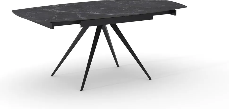 Tavolo Rotante Allungabile con base metallo Nero e piano Ceramica Marmo Nero Opaco modello Titan