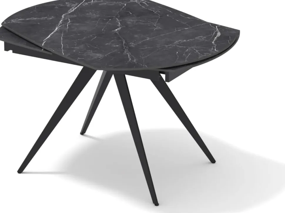 Tavolo Rotante Allungabile con base metallo Nero e piano Ceramica Marmo Nero Opaco modello Titan