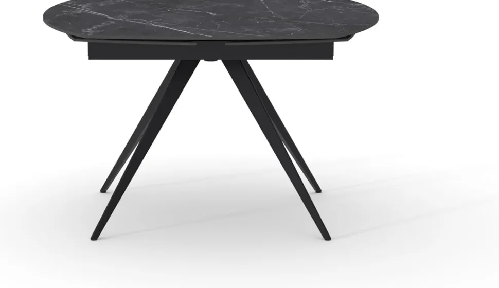 Tavolo Rotante Allungabile con base metallo Nero e piano Ceramica Marmo Nero Opaco modello Titan