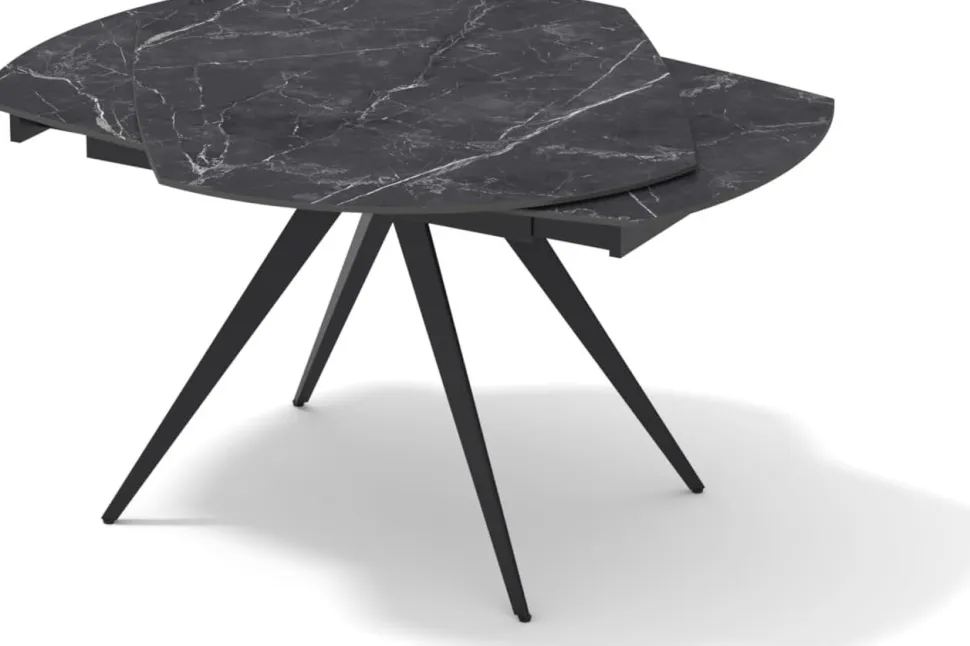 Tavolo Rotante Allungabile con base metallo Nero e piano Ceramica Marmo Nero Opaco modello Titan