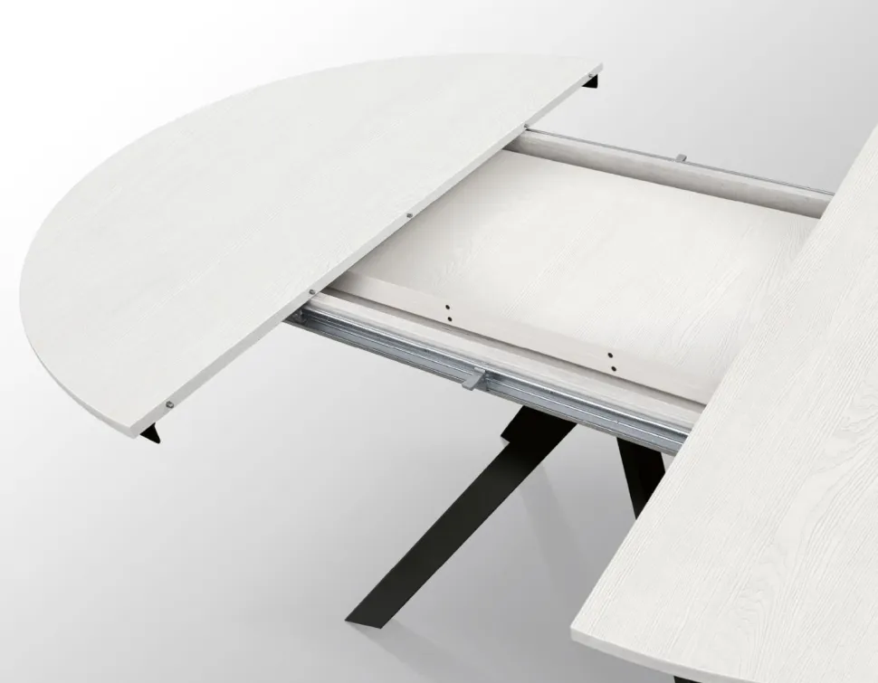 Tavolo rotondo allungabile con piano in nobilitato finitura Bianco Frassino Roxy