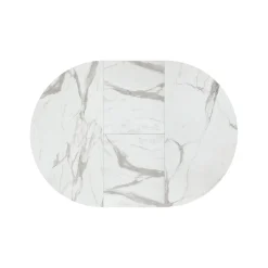Tavolo rotondo allungabile con base in metallo Nero e Piano Nobilitato Marmo Bianco Statuario