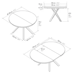 Tavolo rotondo allungabile con base in metallo Nero e Piano Nobilitato Marmo Bianco Statuario