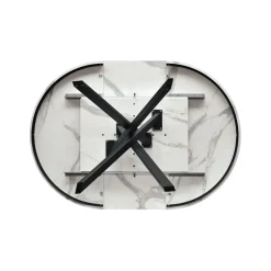 Tavolo rotondo allungabile con base in metallo Nero e Piano Nobilitato Marmo Bianco Statuario
