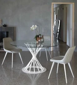 Tavolo rotondo Shai con piano in Vetro Temperato