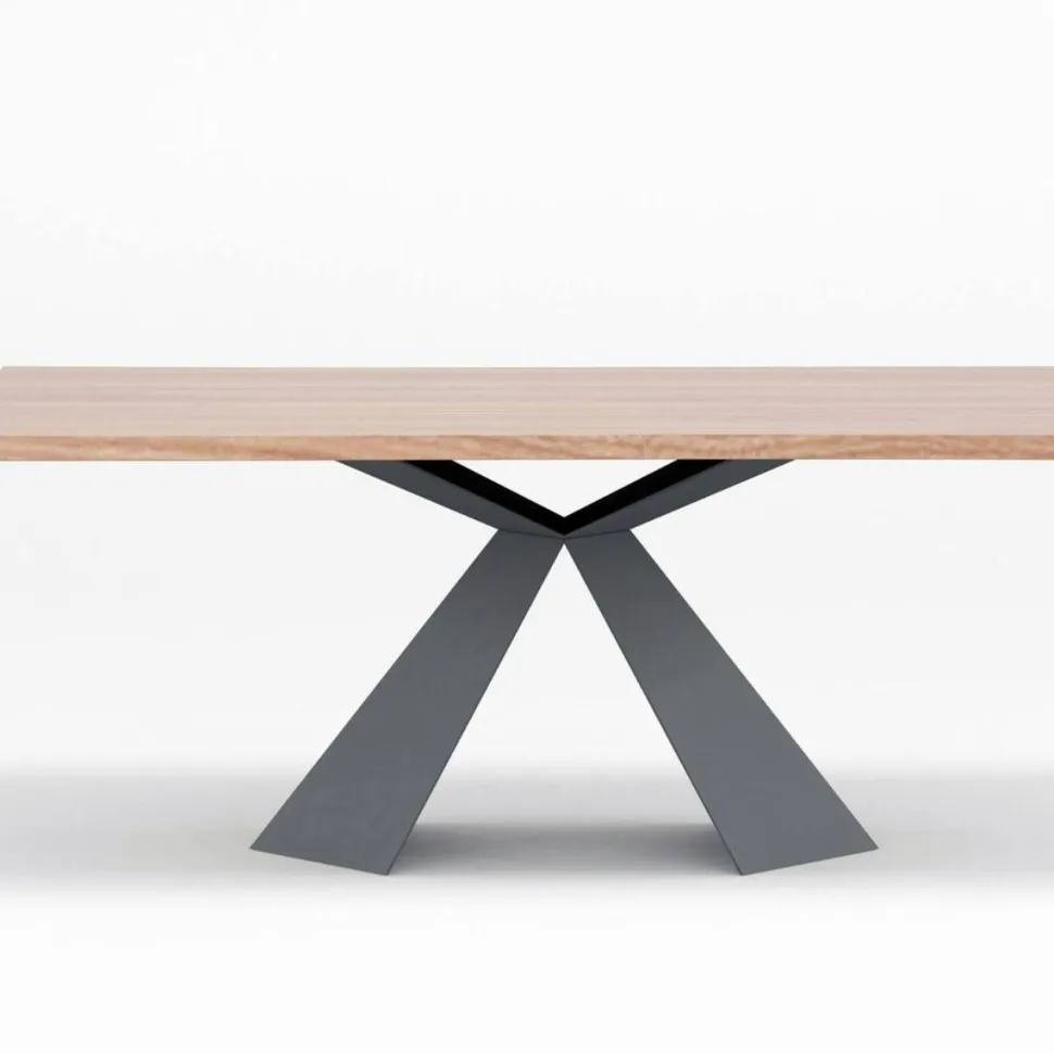 Tavolo Tokyo Eurosedia fisso 160x90 gambe grigio ral7015 e piana in legno scortecciato