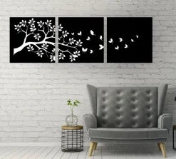 Trittico a doppio pannello floreale, legno nero