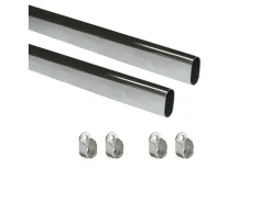 Tubi ovali per armadi 30x15mm con staffe, Acciaio e Zama, Cromato lucido disponibile in 3 misure