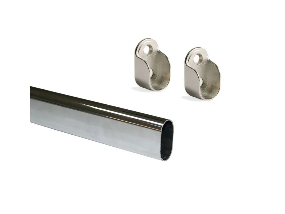 Tubi ovali per armadi 30x15mm con staffe, Acciaio e Zama, Cromato lucido disponibile in 3 misure