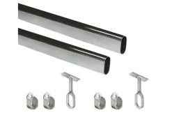 Tubi ovali per armadi 30x15mm con staffe, Acciaio e Zama, Cromato lucido disponibile in 3 misure