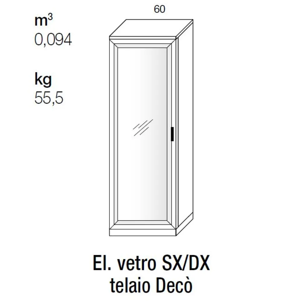Vetrina 1 anta a telaio linea Prevaling disponibile in vari colori