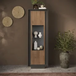 Vetrina 1 anta battente linea Natural in finitura Lava e Rovere Mercure