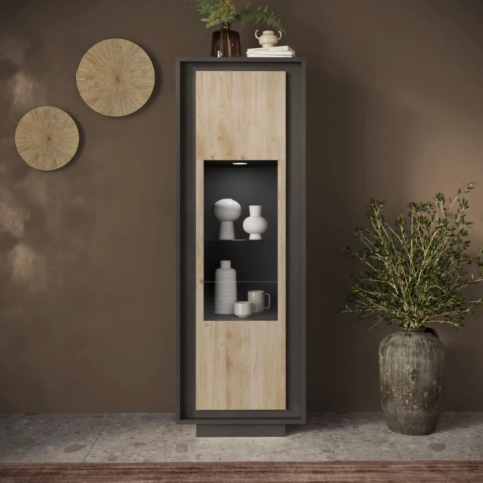 Vetrina 1 anta battente linea Natural in finitura Lava e Rovere Cadiz