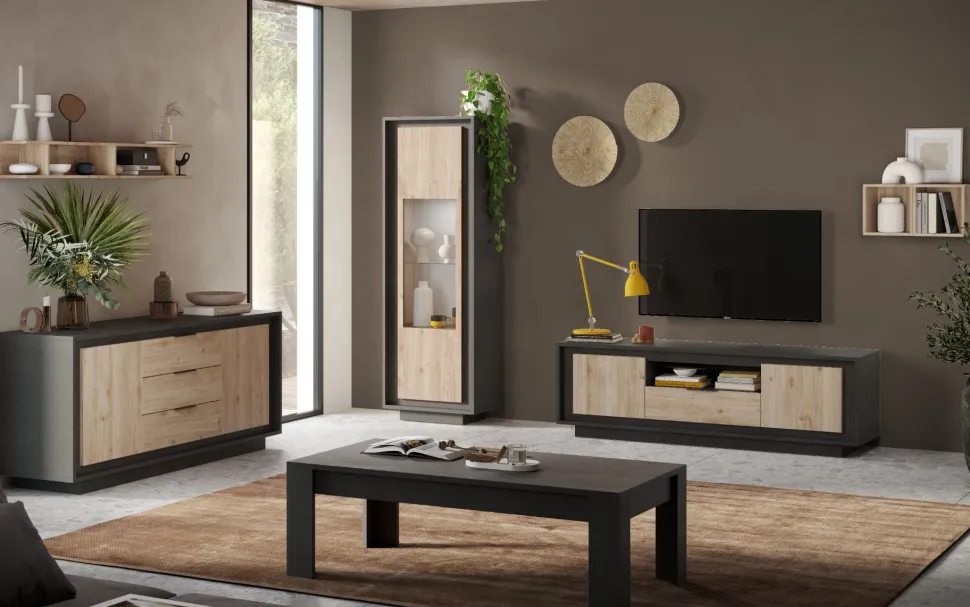 Vetrina 1 anta battente linea Natural in finitura Lava e Rovere Cadiz