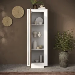 Vetrina 1 anta battente linea Pear in finitura Bianco opaco e Rovere Mercure