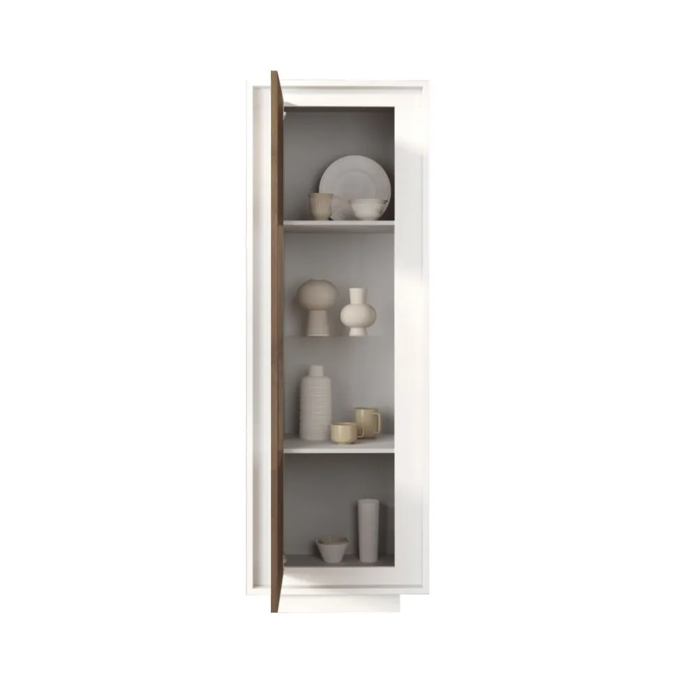 Vetrina 1 anta battente linea Pear in finitura Bianco opaco e Rovere Mercure