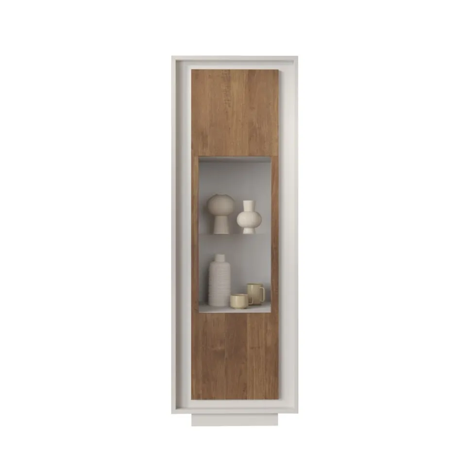 Vetrina 1 anta battente linea Pear in finitura Bianco opaco e Rovere Mercure