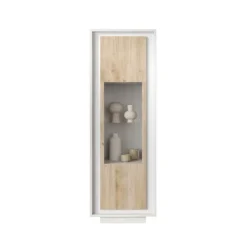 Vetrina 1 anta battente linea Pear in finitura Bianco opaco e Rovere Cadiz