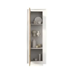 Vetrina 1 anta battente linea Pear in finitura Bianco opaco e Rovere Cadiz
