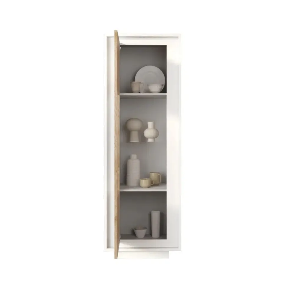 Vetrina 1 anta battente linea Pear in finitura Bianco opaco e Rovere Cadiz