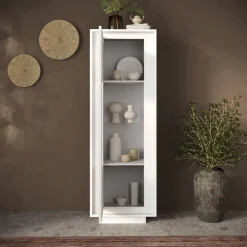 Vetrina 1 anta battente linea Pure in finitura Bianco laccato opaco