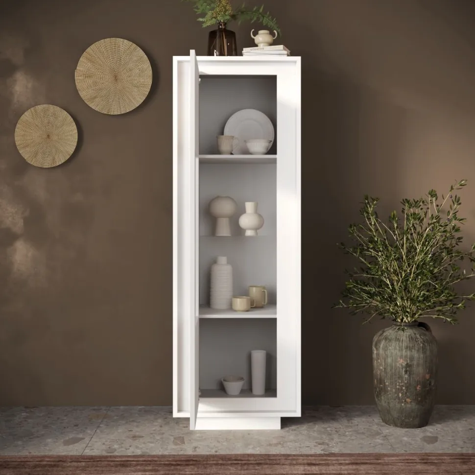 Vetrina 1 anta battente linea Pure in finitura Bianco laccato opaco